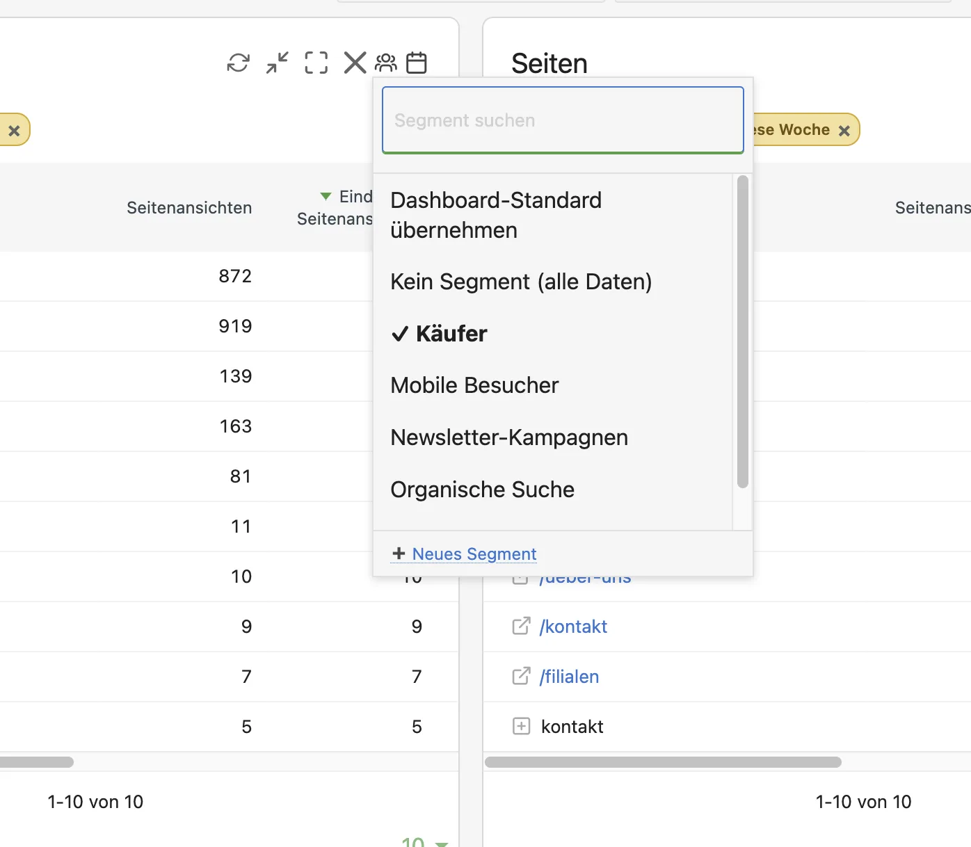 DashboardSegment: choosing a segment per widget, such as buyers