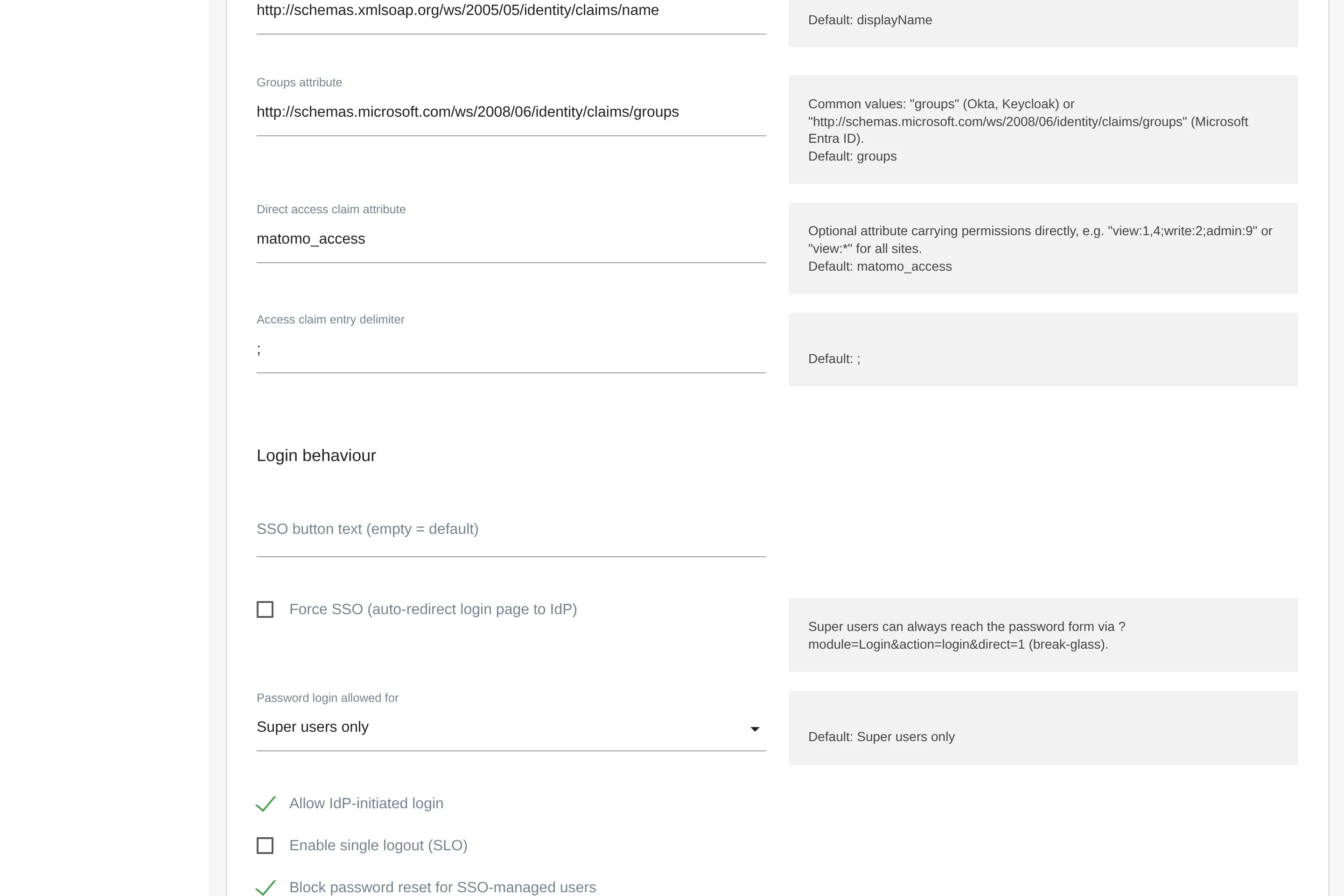 AuthSaml: identity provider and service provider settings