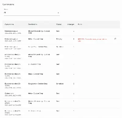 Conversions API: individual conversions with status and the platform's error message
