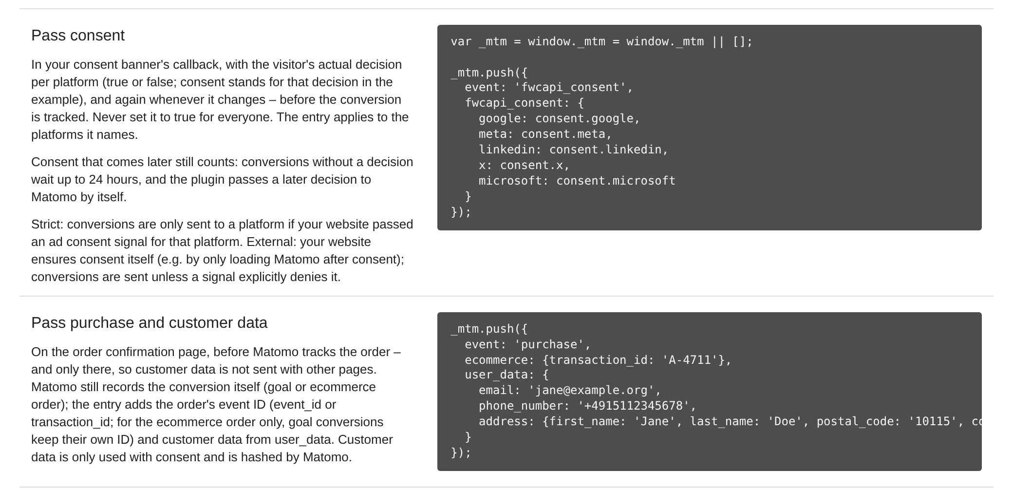 Conversions API: code for consent and customer data via Matomo Tag Manager