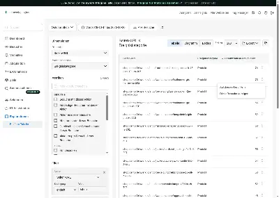 Seiten-URL × Ereigniskategorie mit dem Zeilenfilter „enthält /shop“ und dem Menü einer Zeile.