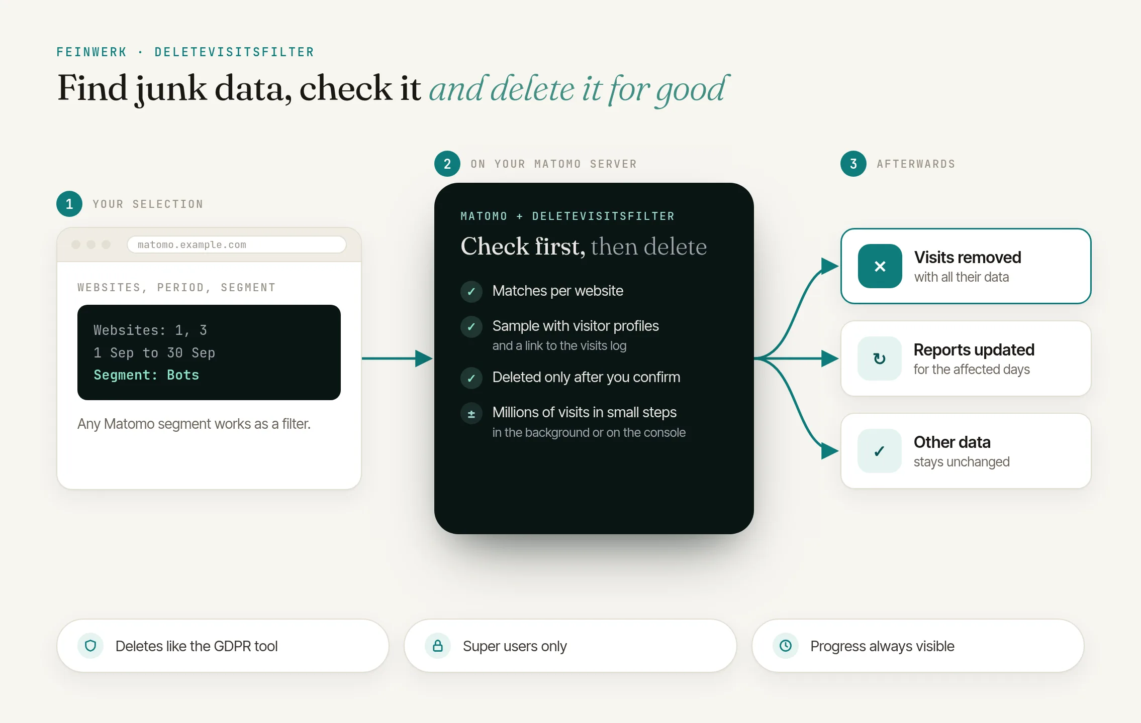 How DeleteVisitsFilter works: check visits by segment and delete them for good