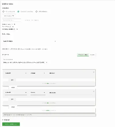 DeleteVisitsFilter: form with filter and date range