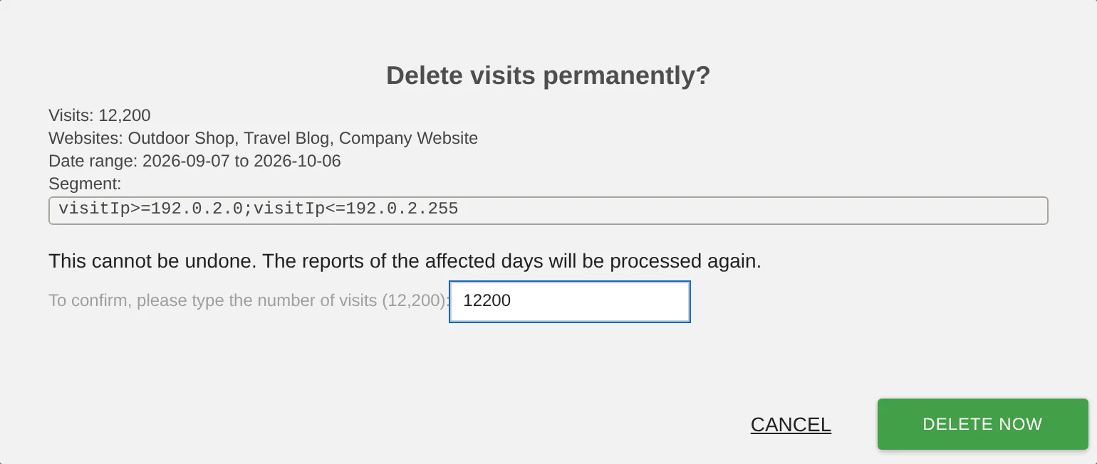 DeleteVisitsFilter: confirmation before deleting