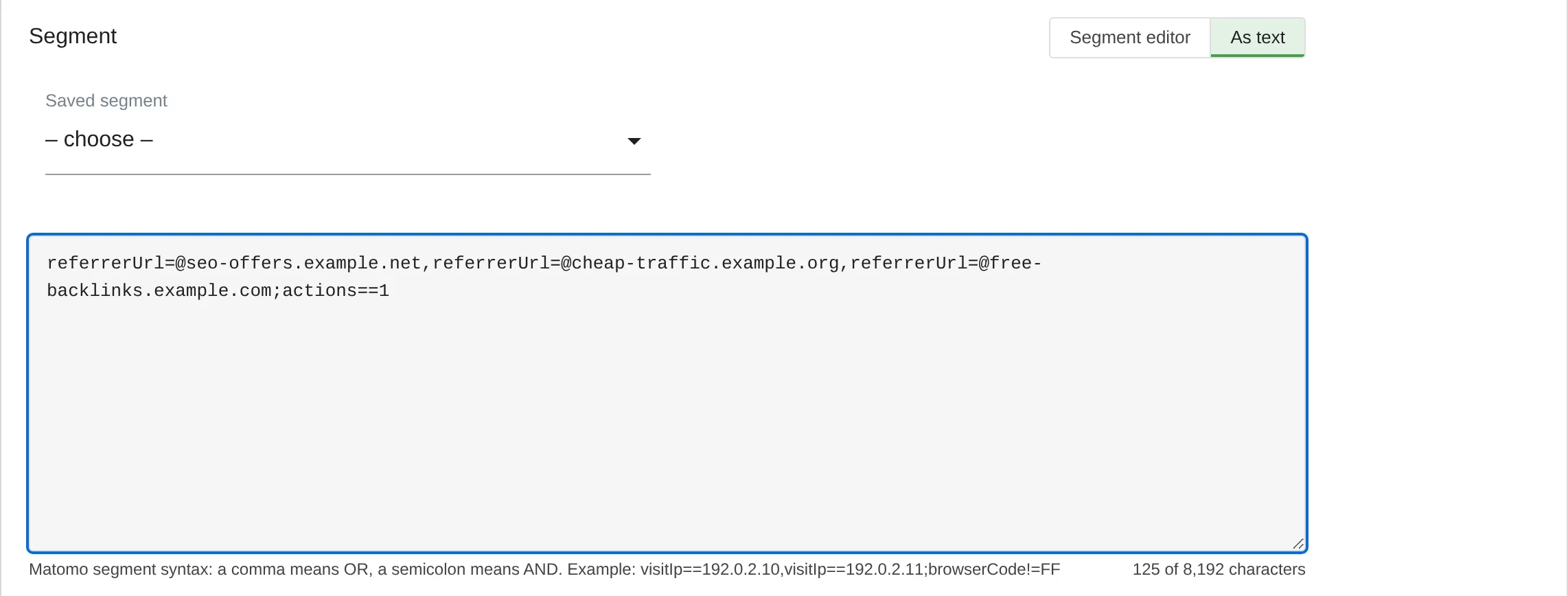 DeleteVisitsFilter: filter as segment text