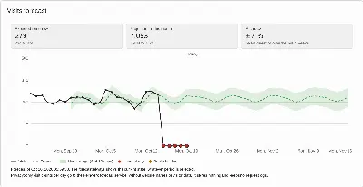 Visits forecast: the visits of the last 28 days and the forecast for the next 28 days with the usual range. The days of a tracking outage are marked as unusual days.