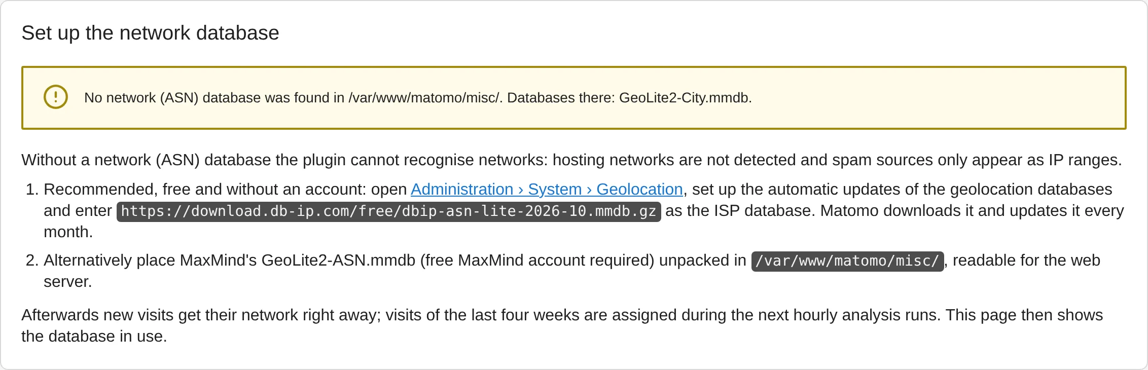 TrackingSpamScore: setting up the network database